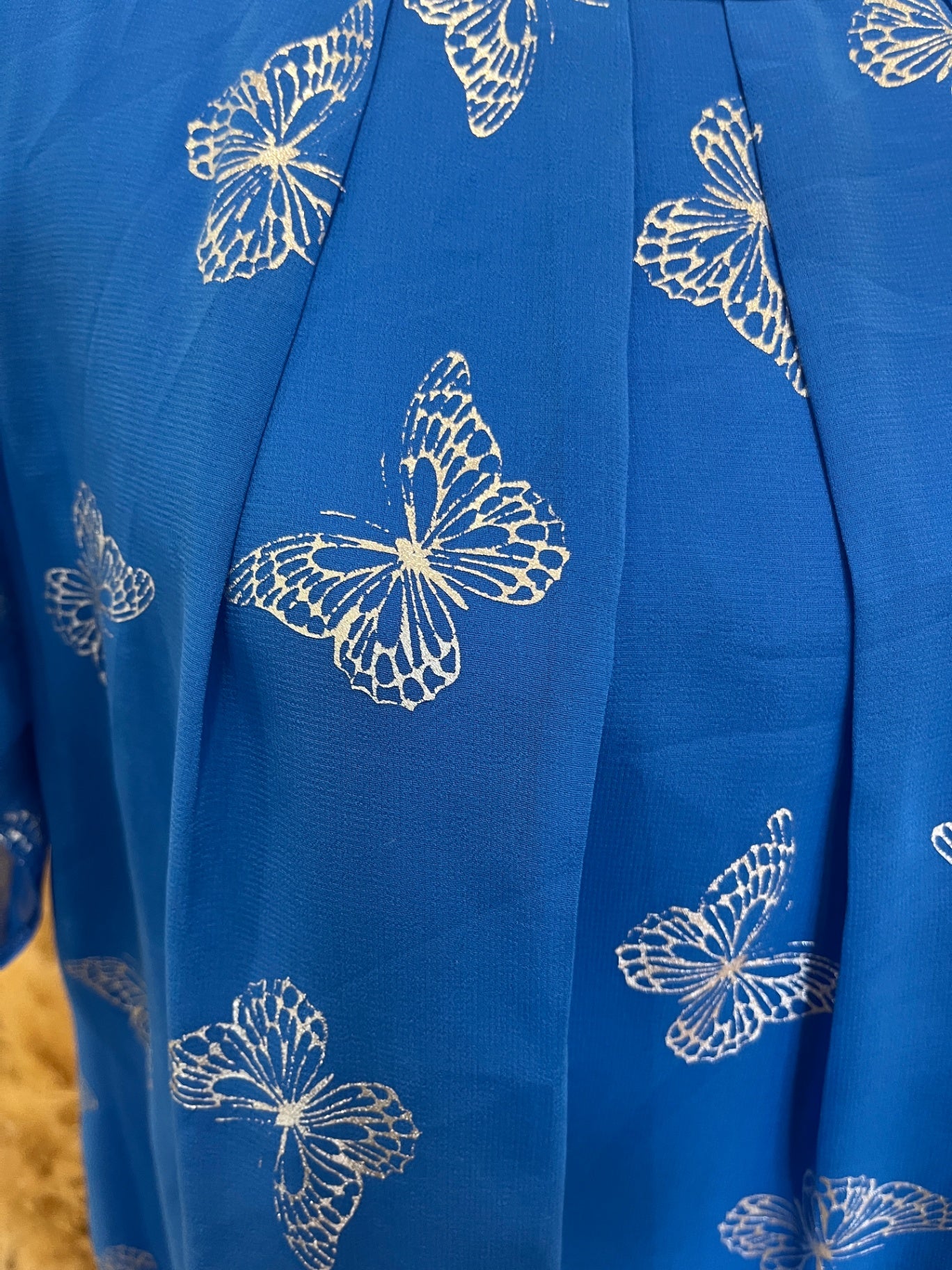 Wallis Blouse Blue with Butterfly Pattern Medium
