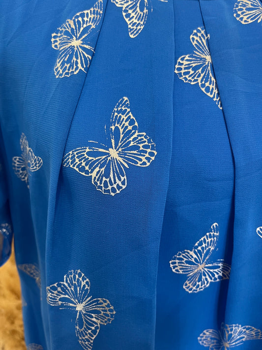 [SALE] Wallis Blouse Blue with Butterfly Pattern Medium