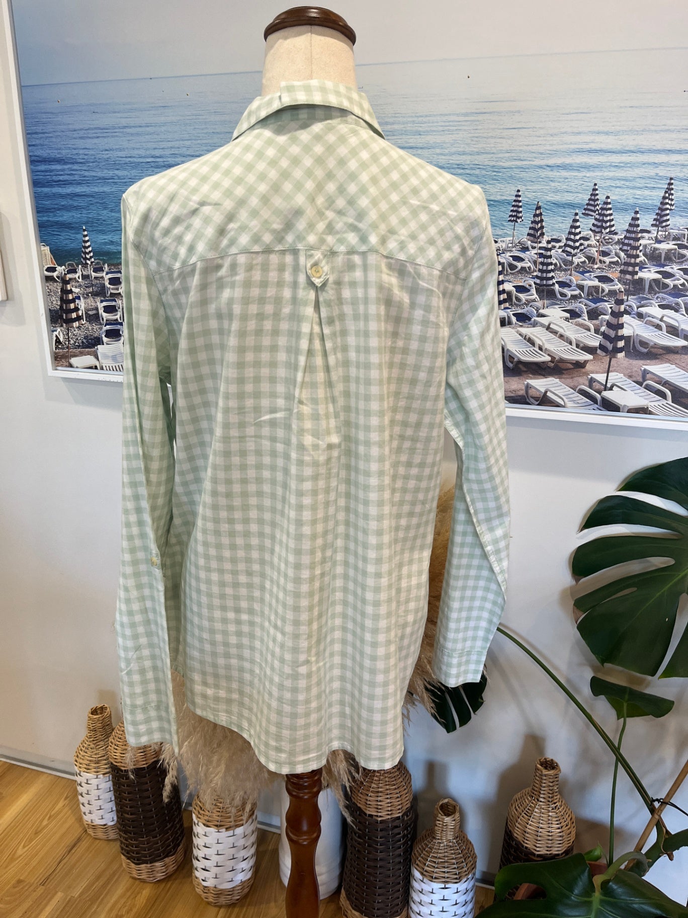M&S Shirt Light Green Checkered Size 12