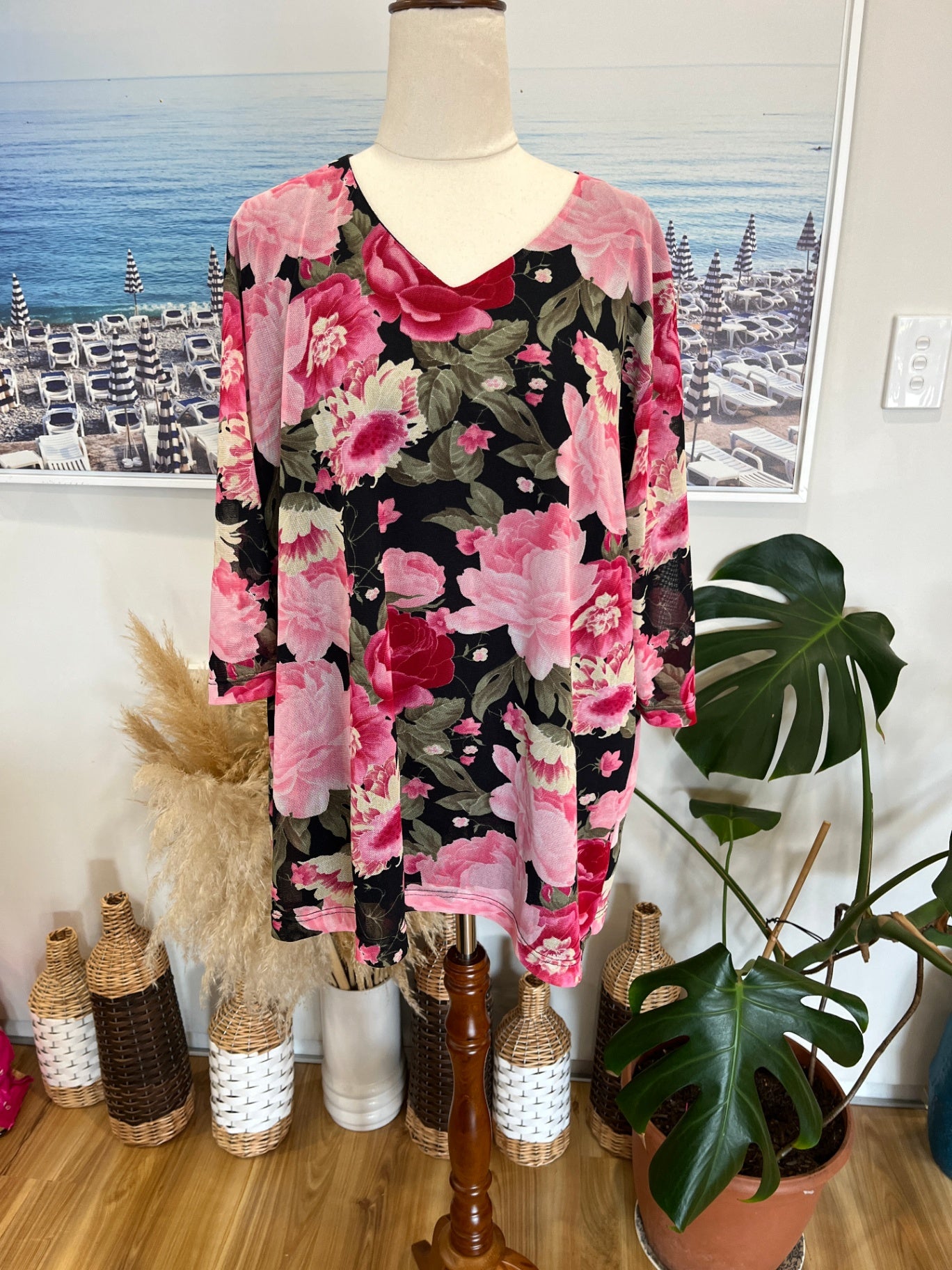 Poppies COLLECTION Top Floral Pink and Black