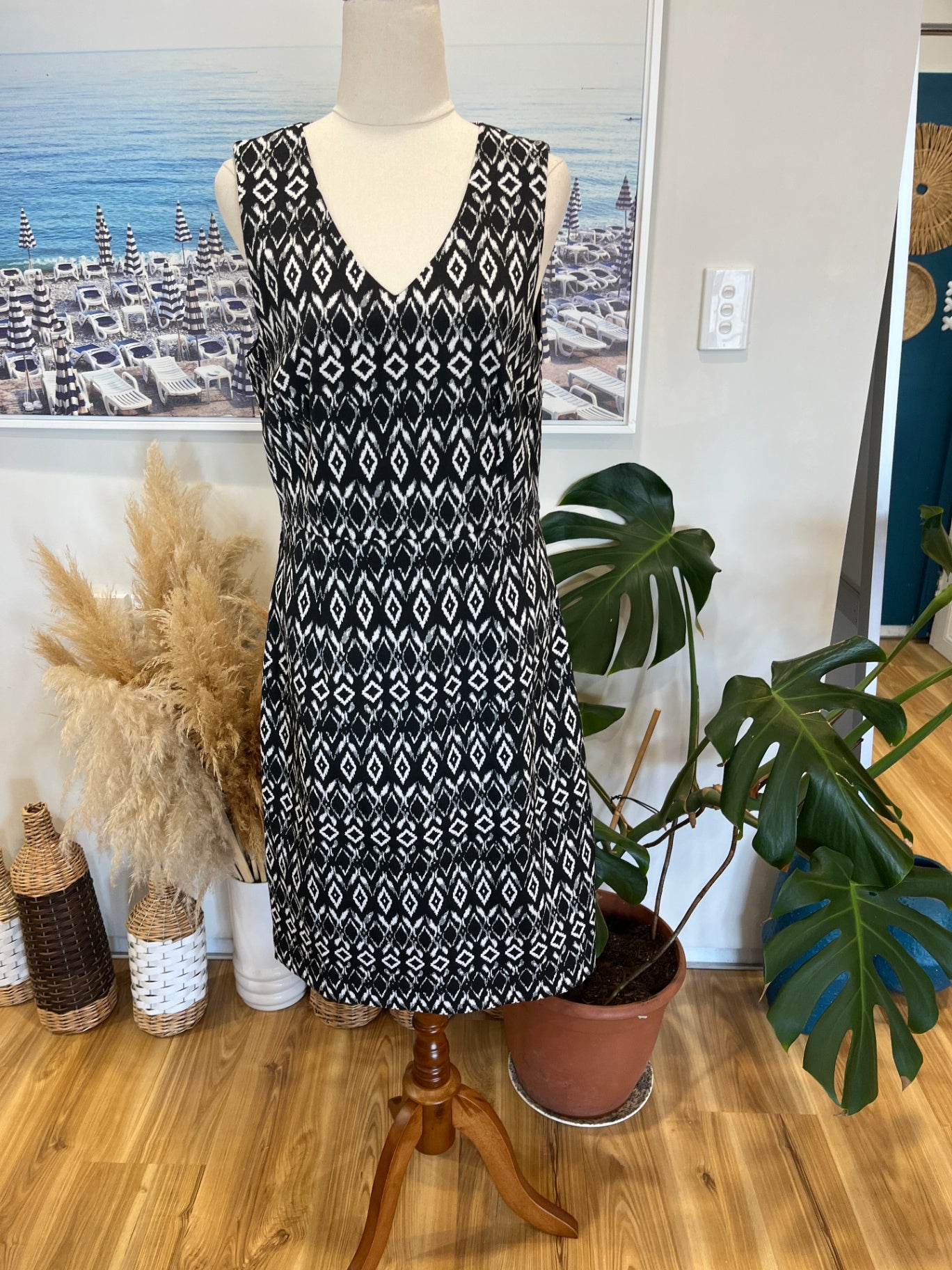 Oliver Black Dress Geometric Design Size 12