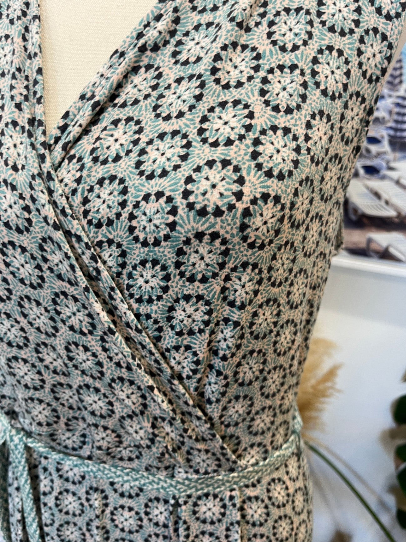 White Stuff Dress Aqua Boho Design Size 14