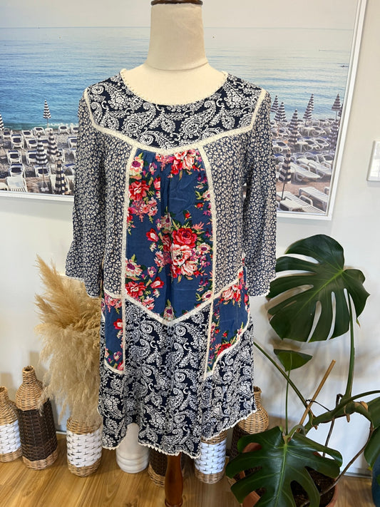 FLOWER Blue Boho Dress Size 8