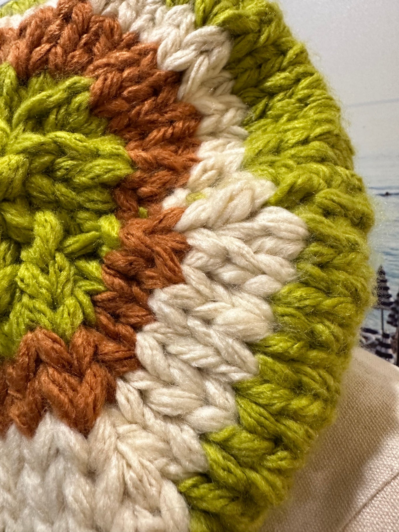 Hat Beret Green/Cream/Beige