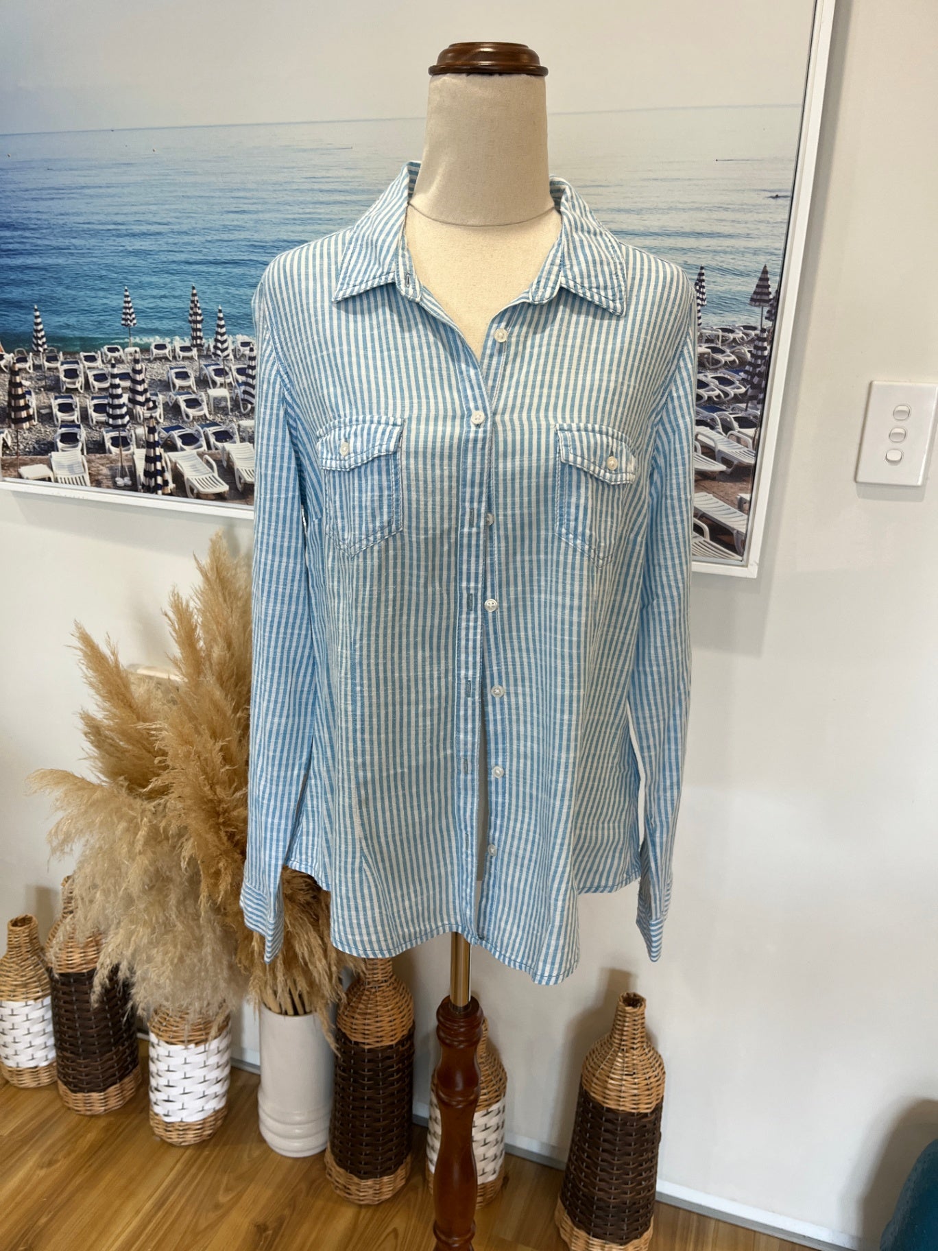 M&S Woman Shirt with Blue and White Stripes Size 14