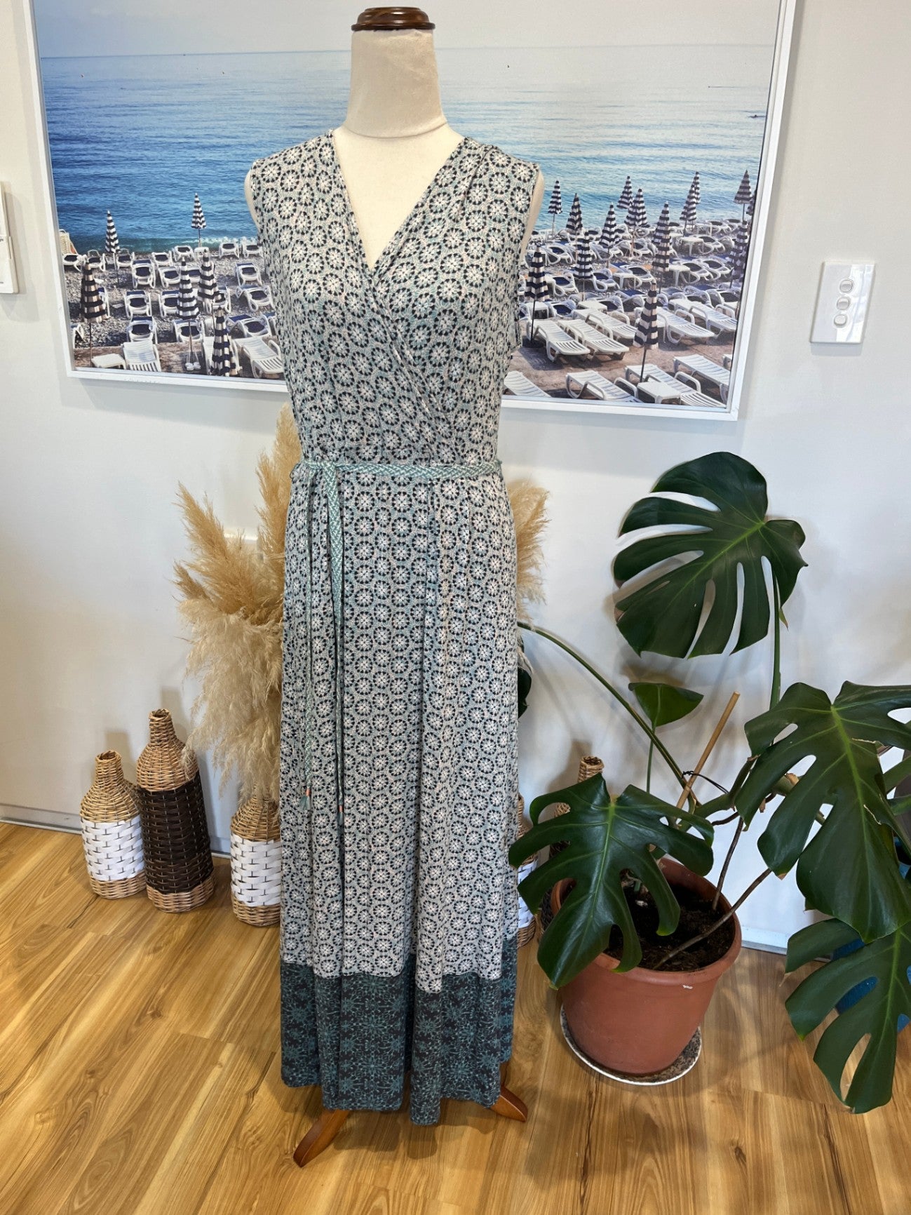 White Stuff Dress Aqua Boho Design Size 14