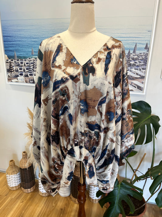 [SALE] Batwing Style Blouse Brown/Blue/Cream XL