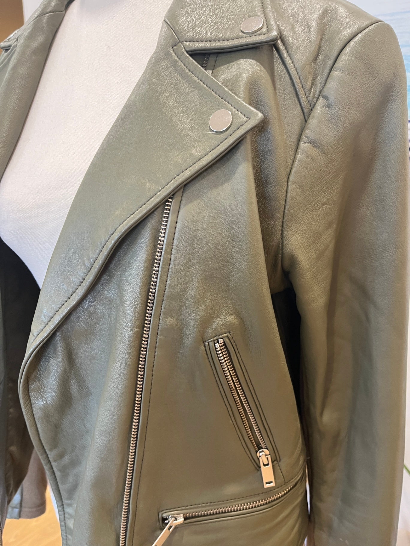 Emerge Olive Green Leather Jacket Size 12