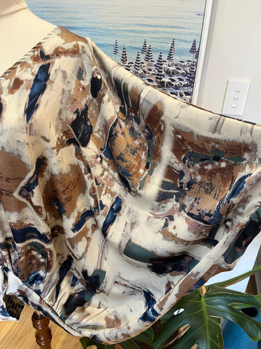 [SALE] Batwing Style Blouse Brown/Blue/Cream XL