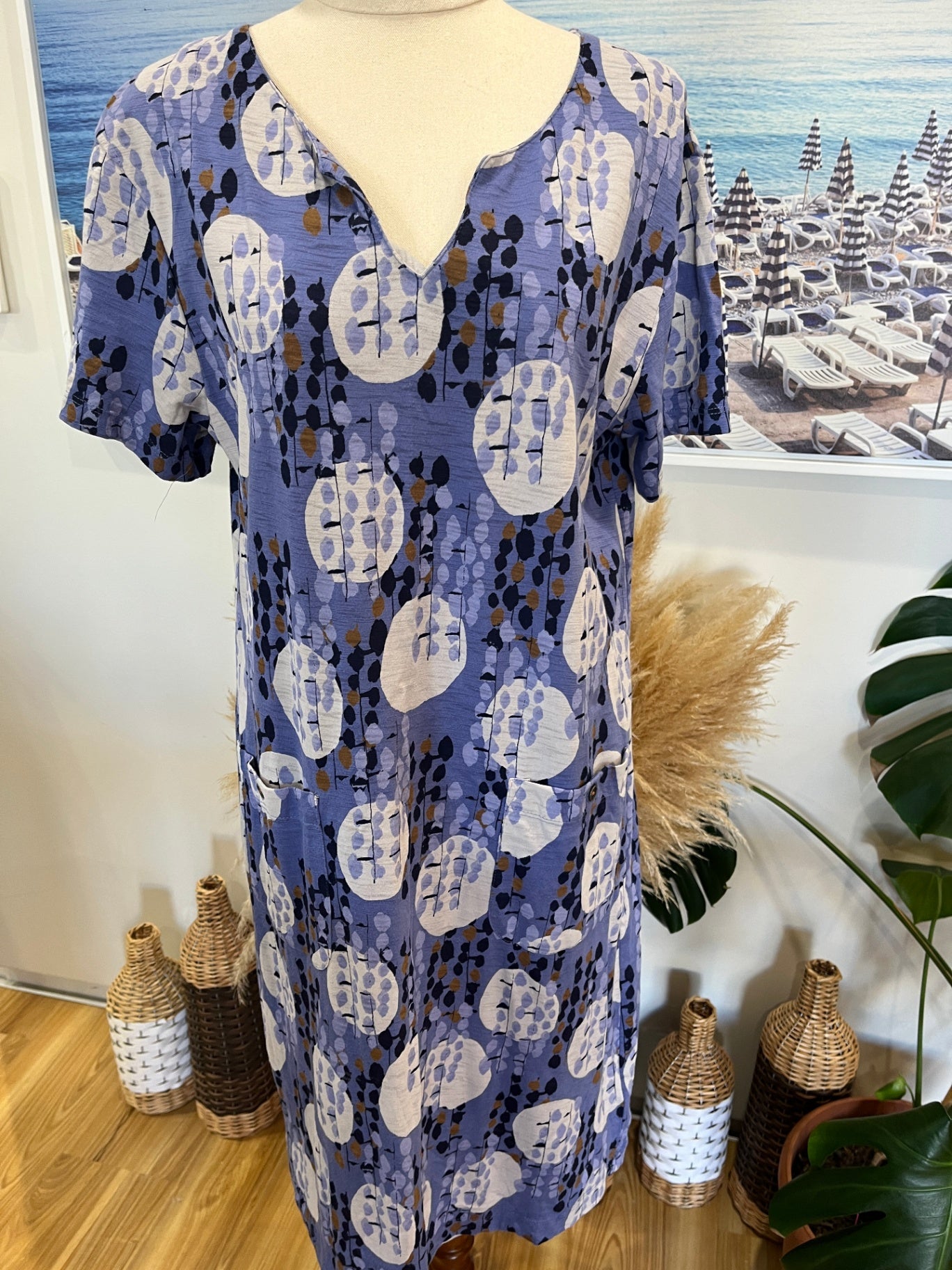 White Stuff Dress Blue and White Print Size 14