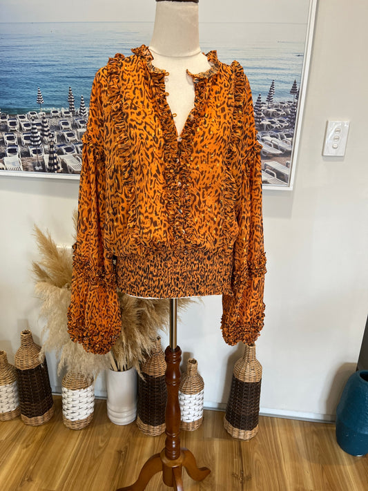 [SALE] Amaya Top Orange Animal Print Size 14