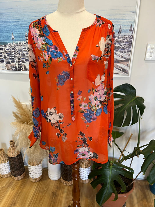 [SALE] Wallis Orange Blouse Medium 100% Polyester