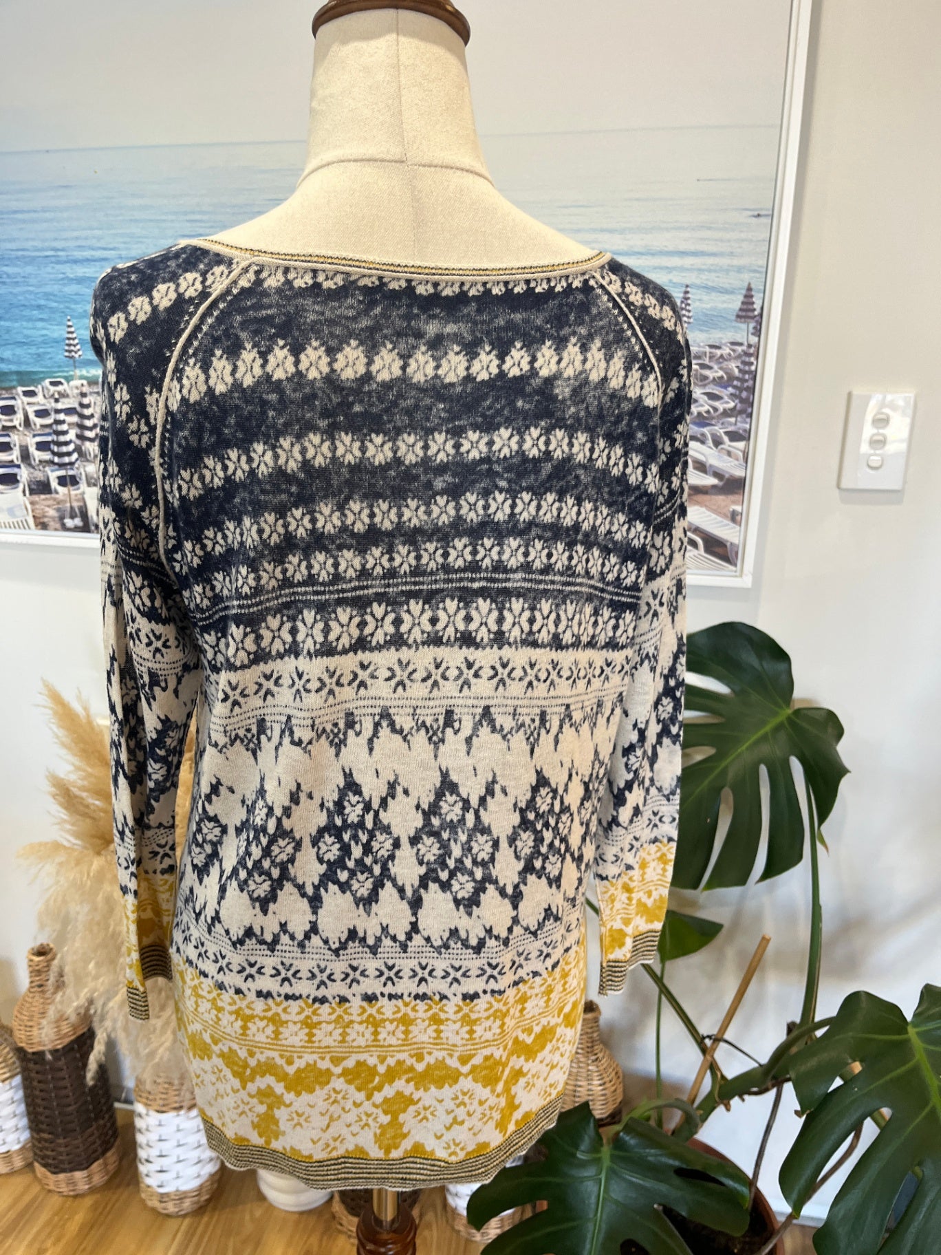 White Stuff Navy Mustard Top 