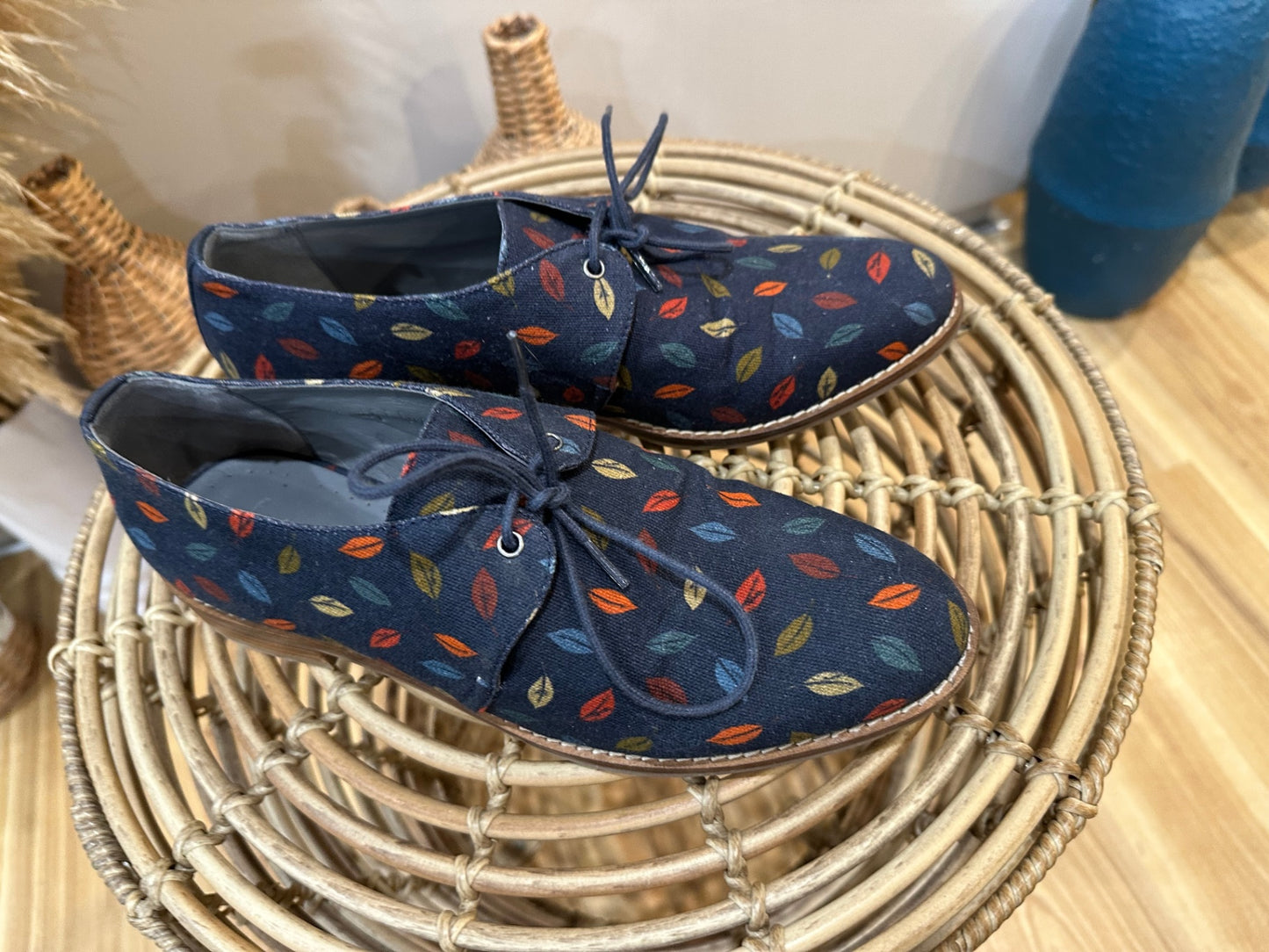Seasalt Shoes Navy Blue with Multicolored Leaf Pattern
