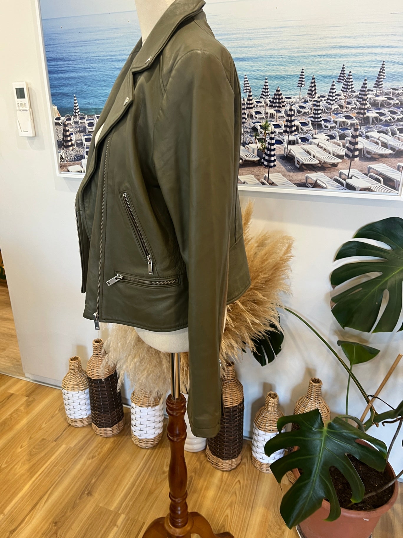 Emerge Olive Green Leather Jacket Size 12