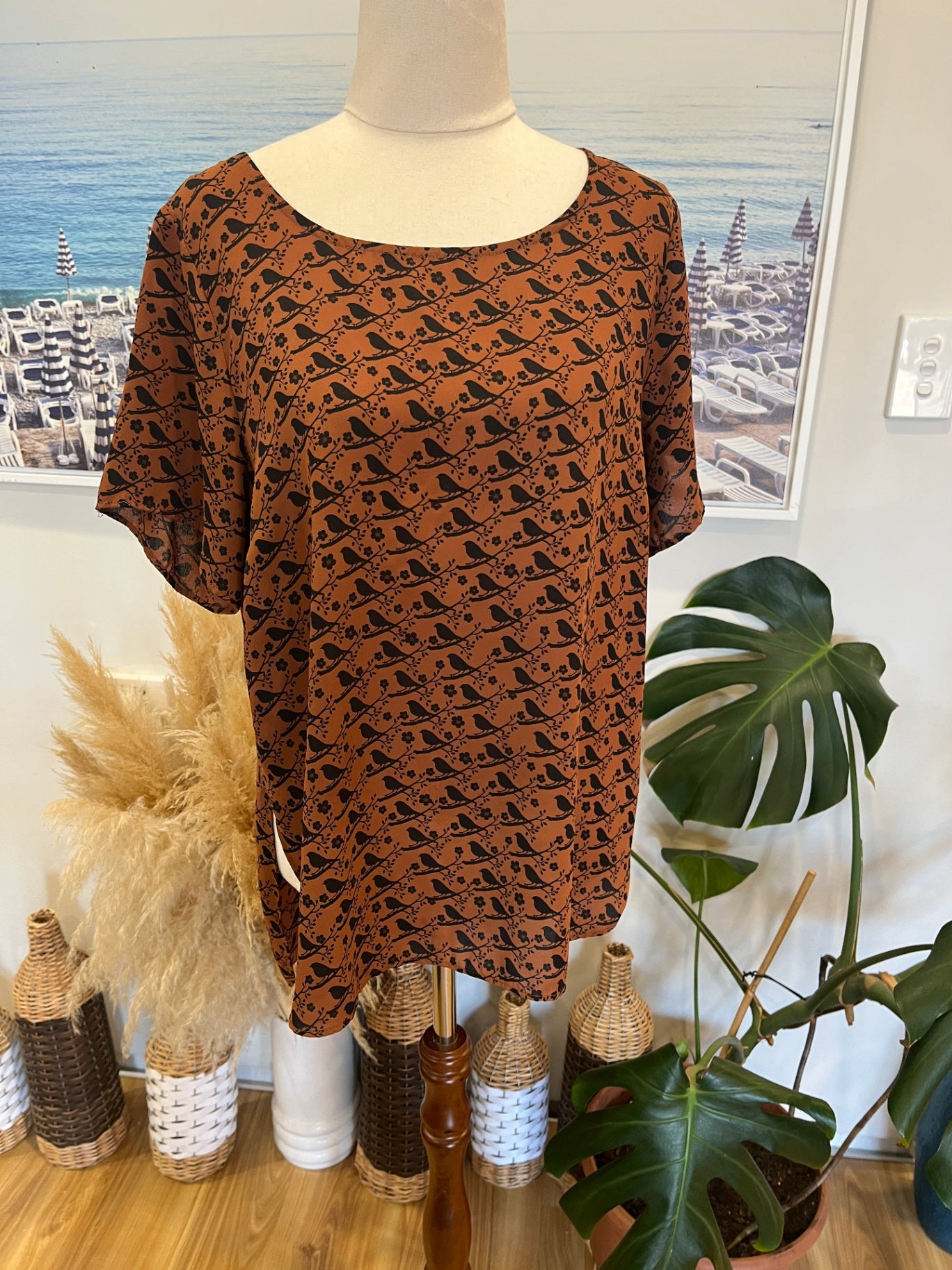 Whistle Blouse Brown with Black pattern Size 12