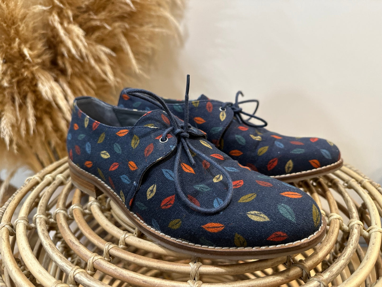 Seasalt Shoes Navy Blue with Multicolored Leaf Pattern
