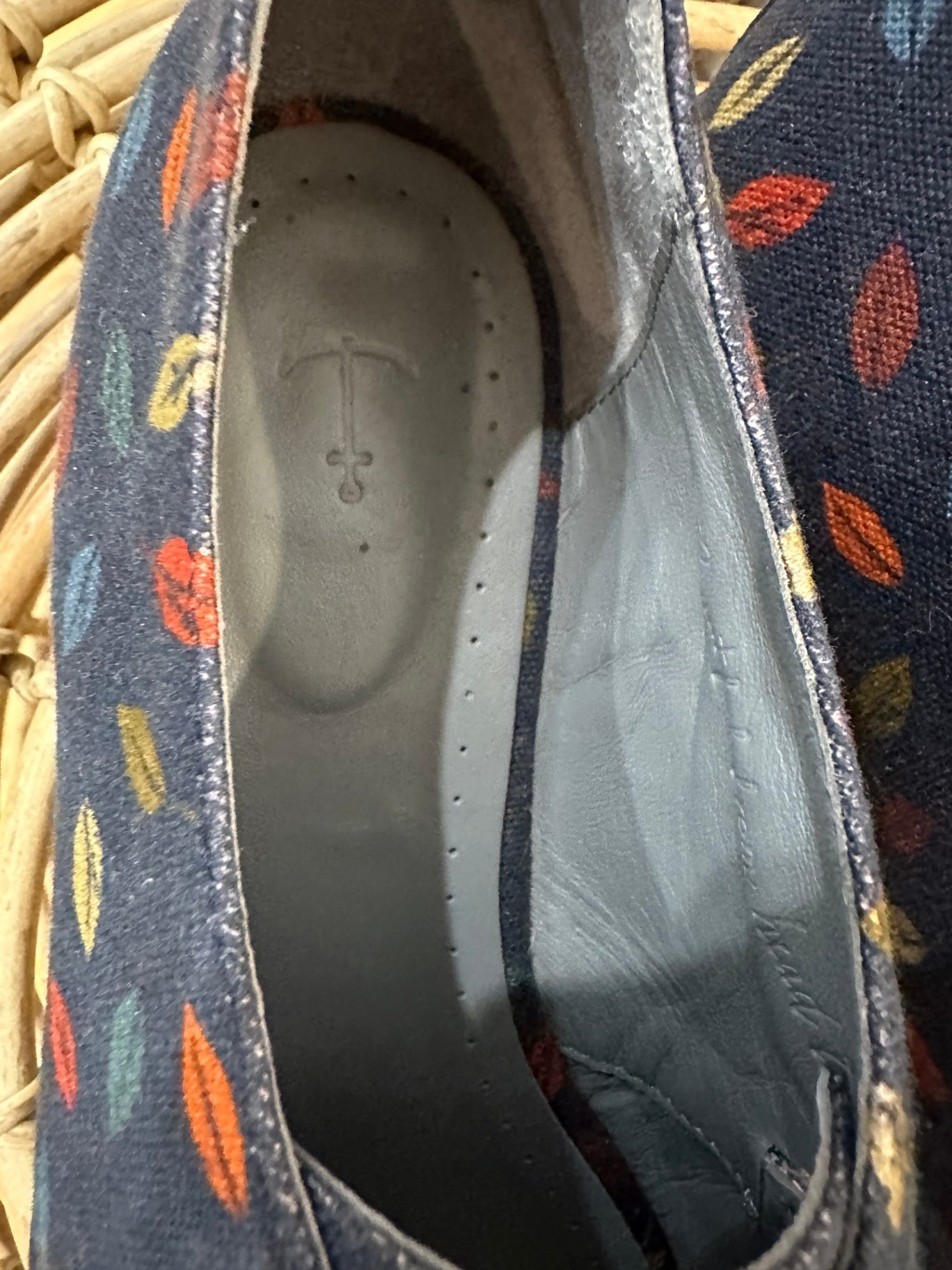Seasalt Shoes Navy Blue with Multicolored Leaf Pattern