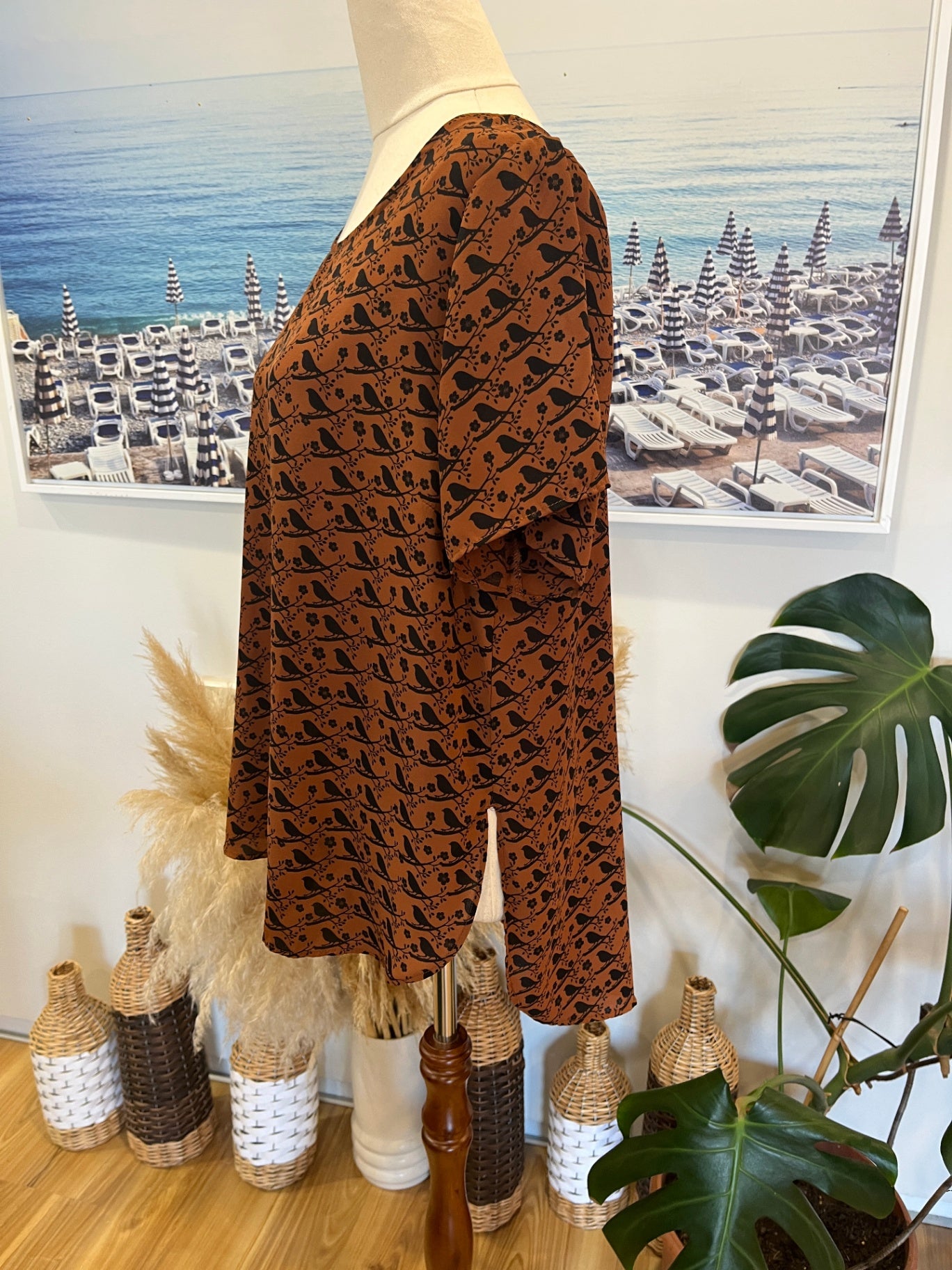 Whistle Blouse Brown with Black pattern Size 12