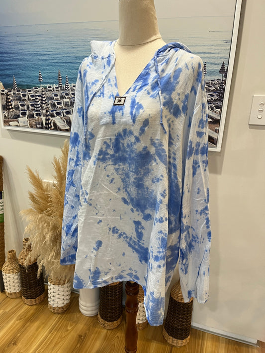 Hooded Top Long-sleeve White and Blue XXL