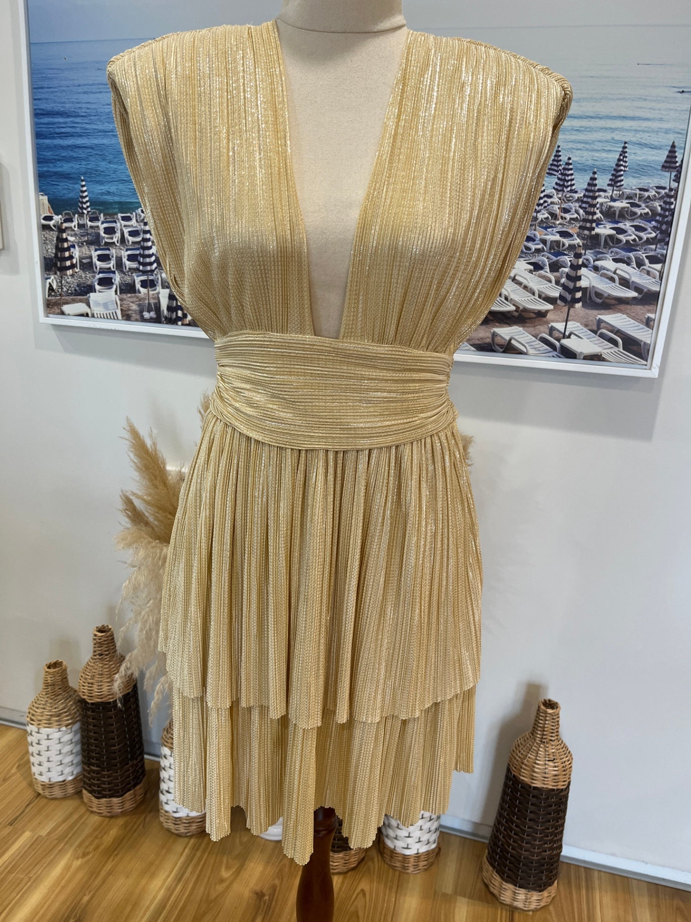Sabina Musayev Gold Cocktail Dress S