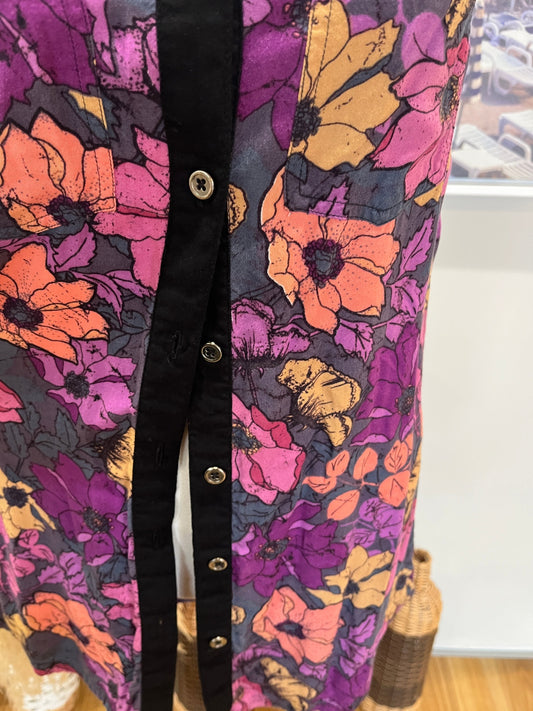 Collared Sleeveless Shirt with Purple Flowers Size 8