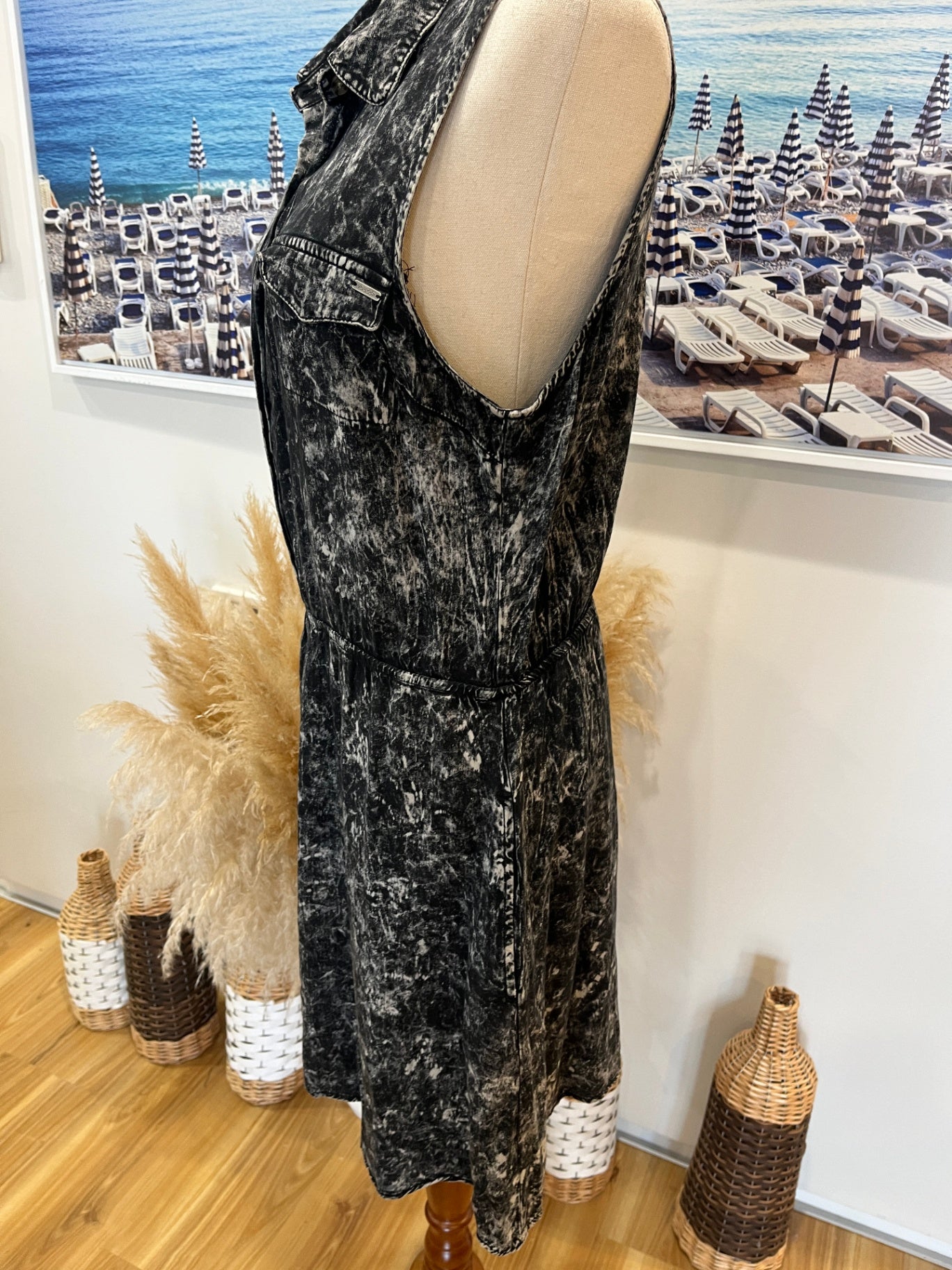 Volcom Dress Black Grey Acid Wash Size 14