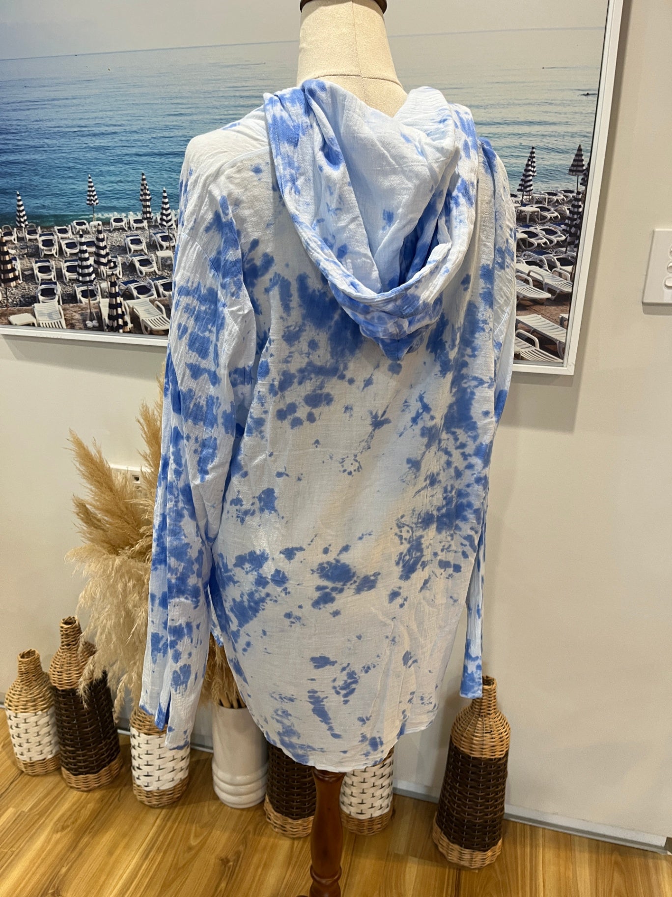 Hooded Top Long-sleeve White and Blue XXL