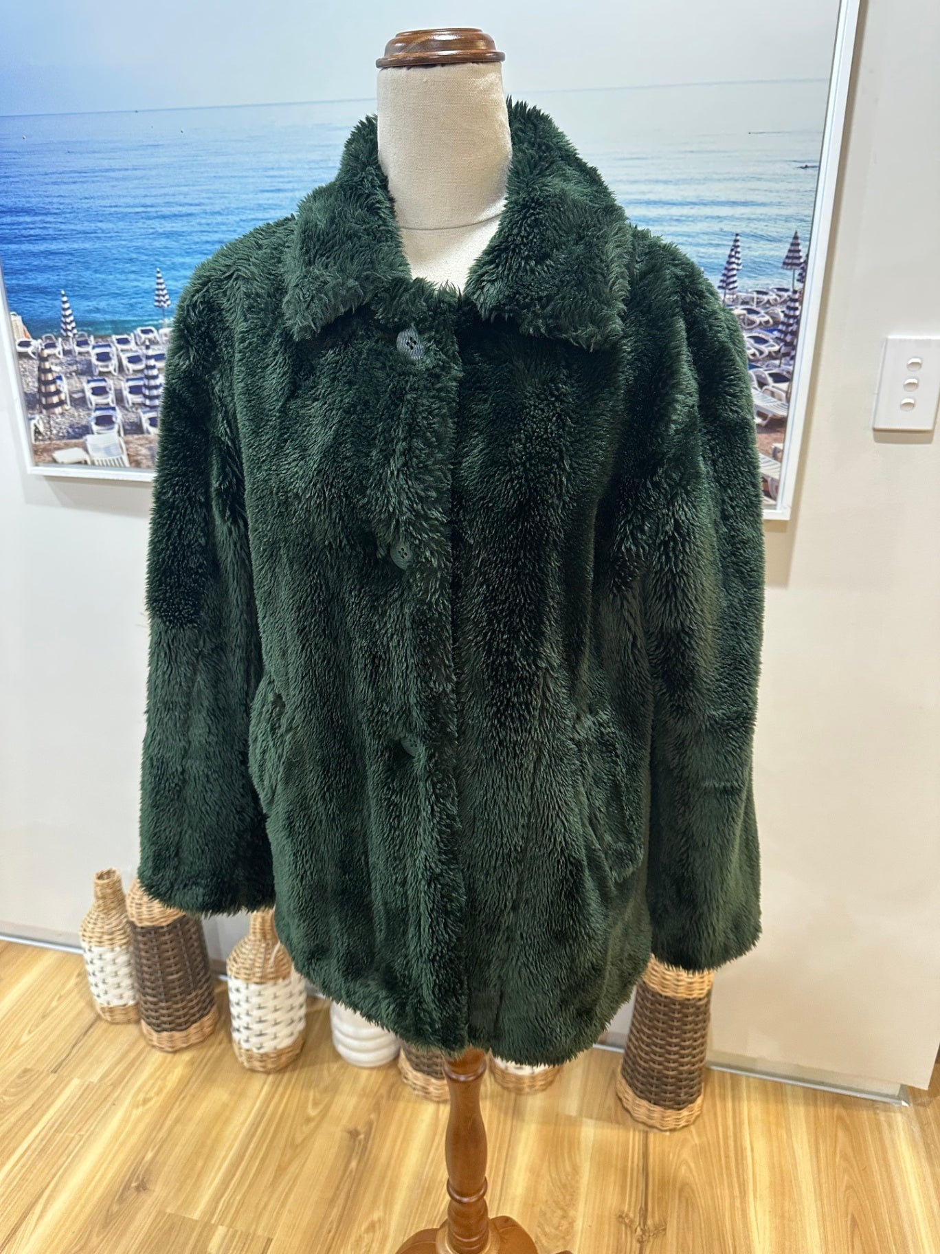 Glassons Fur Coat Green Medium 