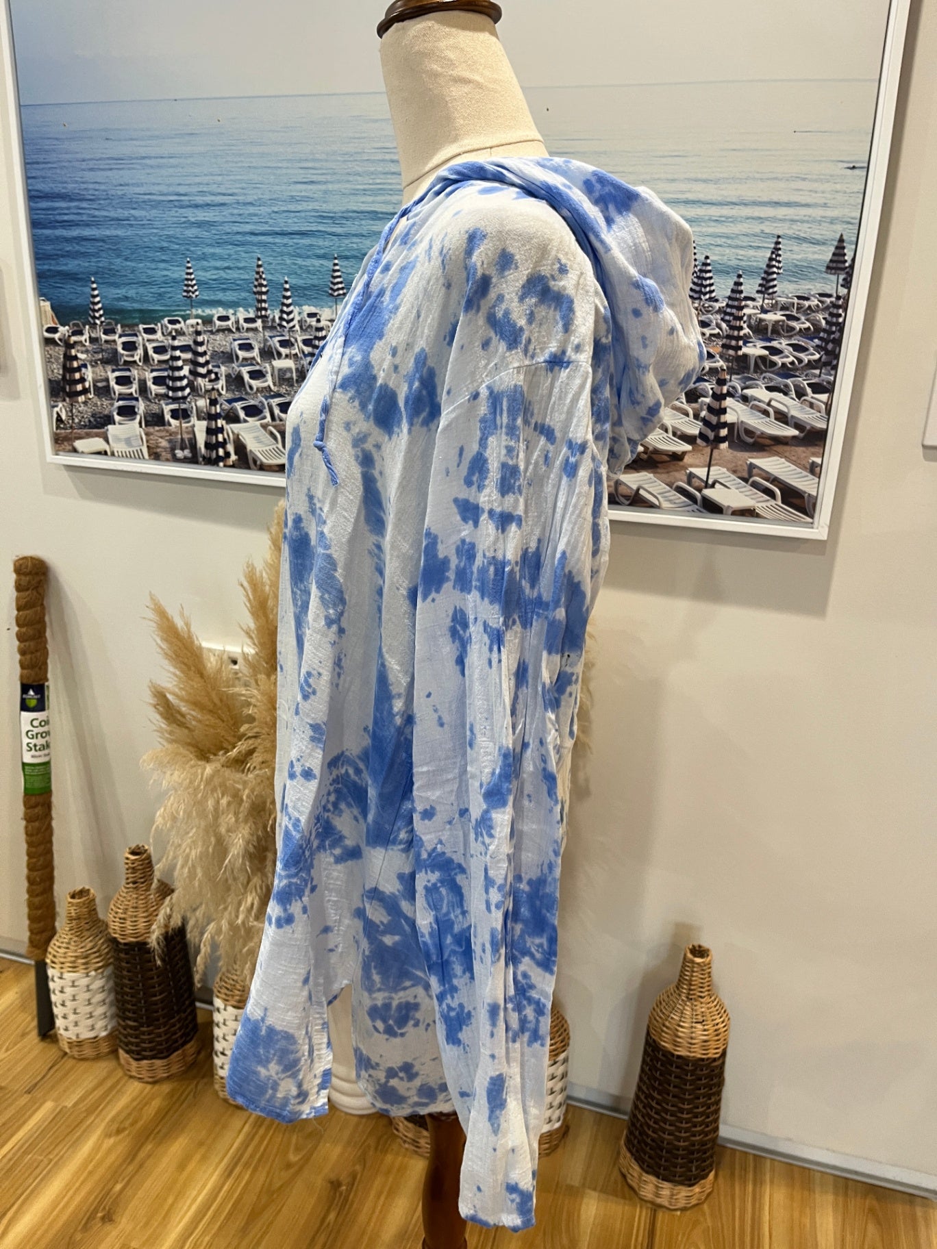 Hooded Top Long-sleeve White and Blue XXL