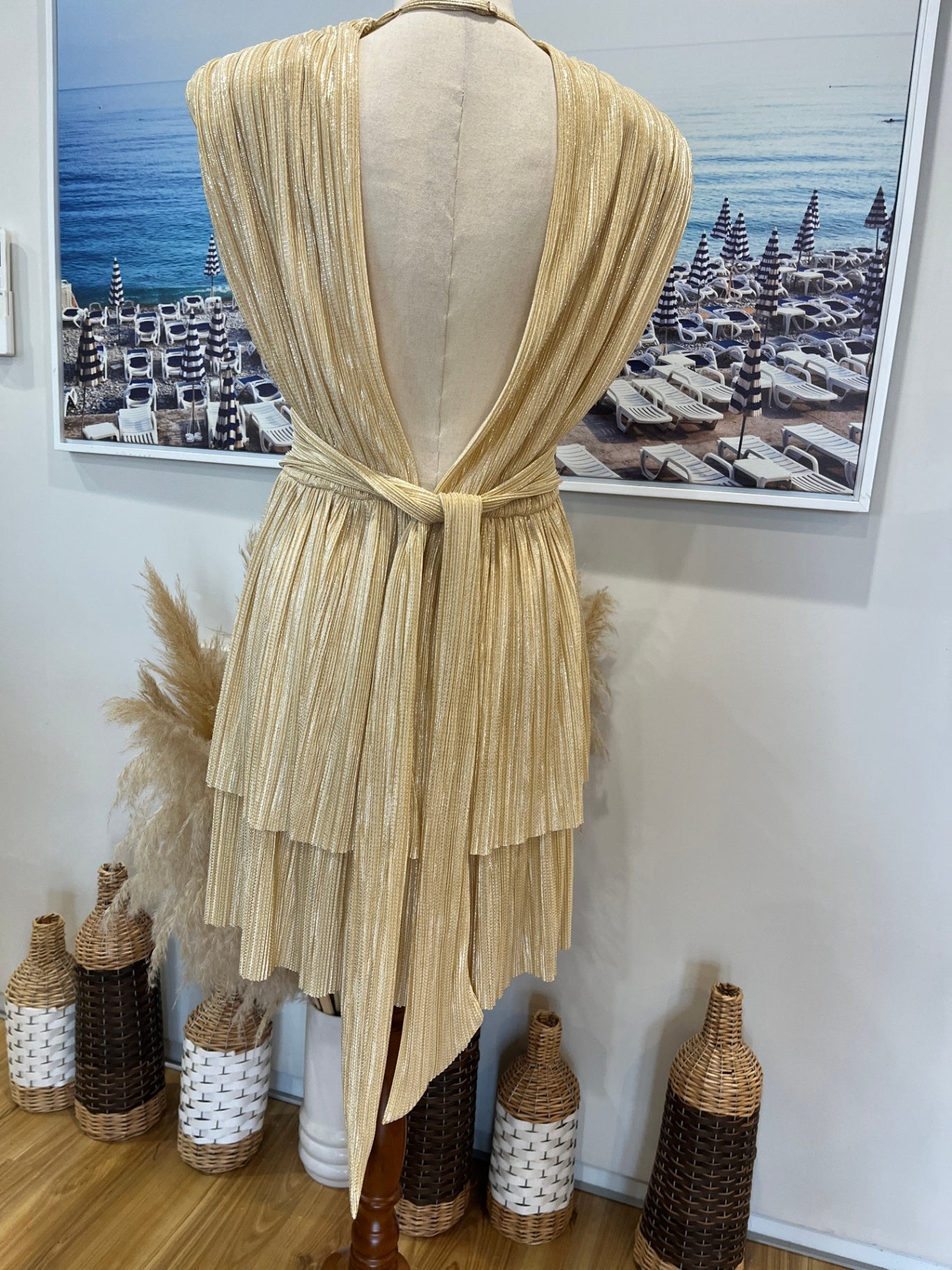 Sabina Musayev Gold Cocktail Dress S