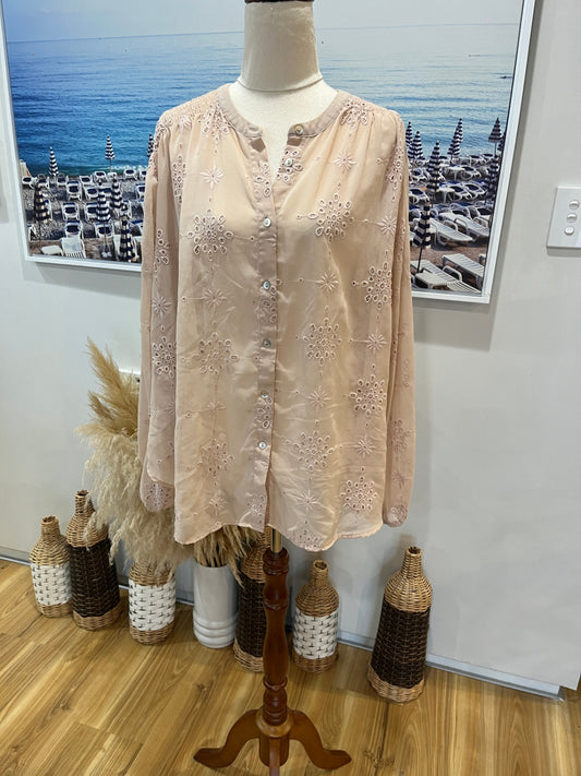 Whistle Long-sleeve blouse Pale Pink Size 14 