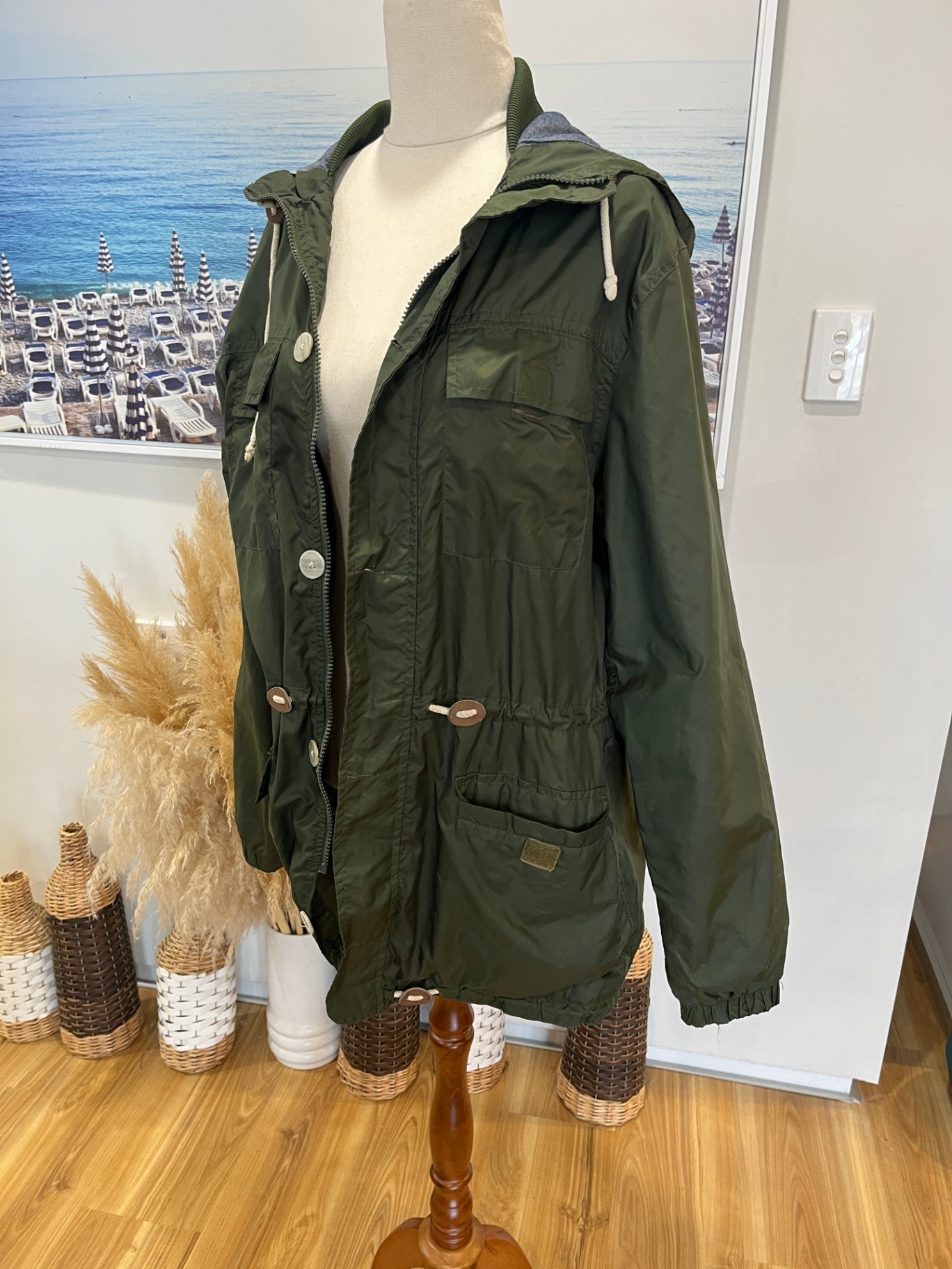 Hooded Jacket Khaki Green Medium 