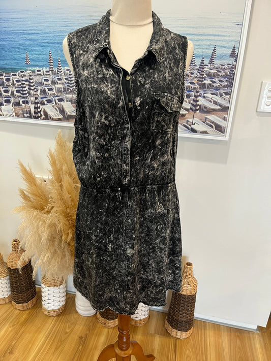 Volcom Dress Black Grey Acid Wash Size 14