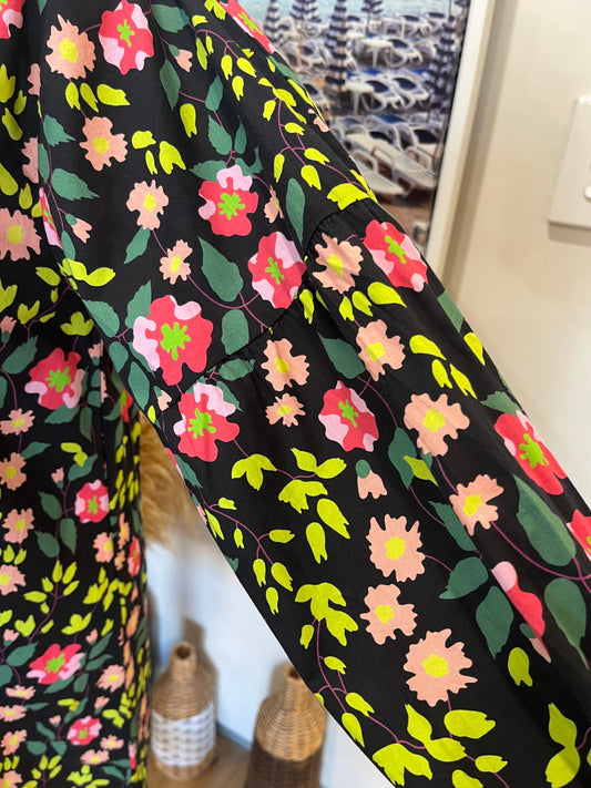 Thing Thing Black Dress with Floral Pattern Size 6