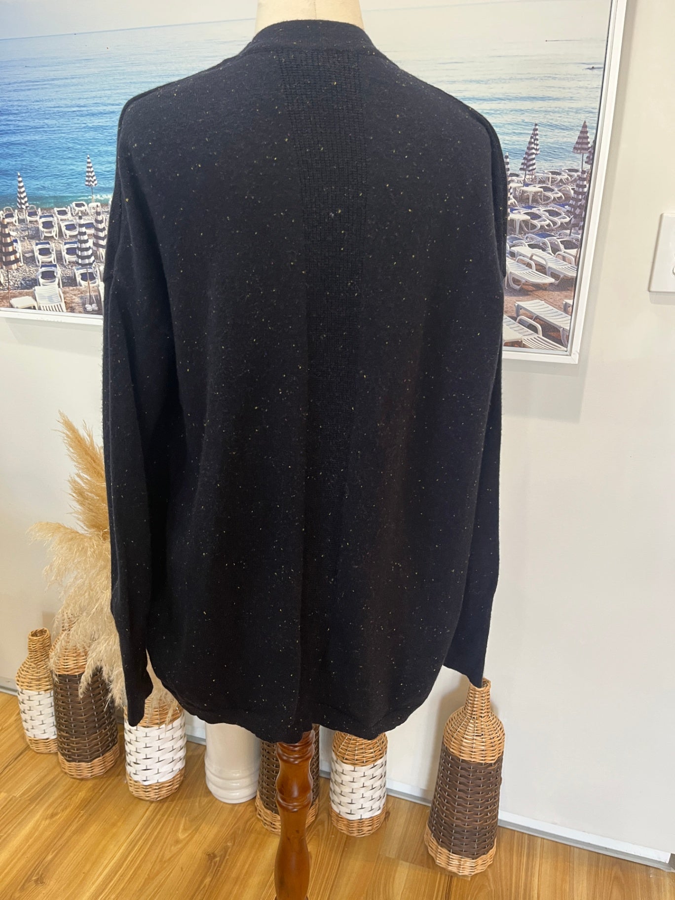 C&C California Black Cardigan with Multicolored Speckles Small