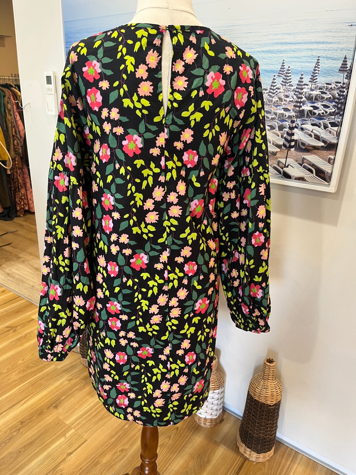 Thing Thing Black Dress with Floral Pattern Size 6
