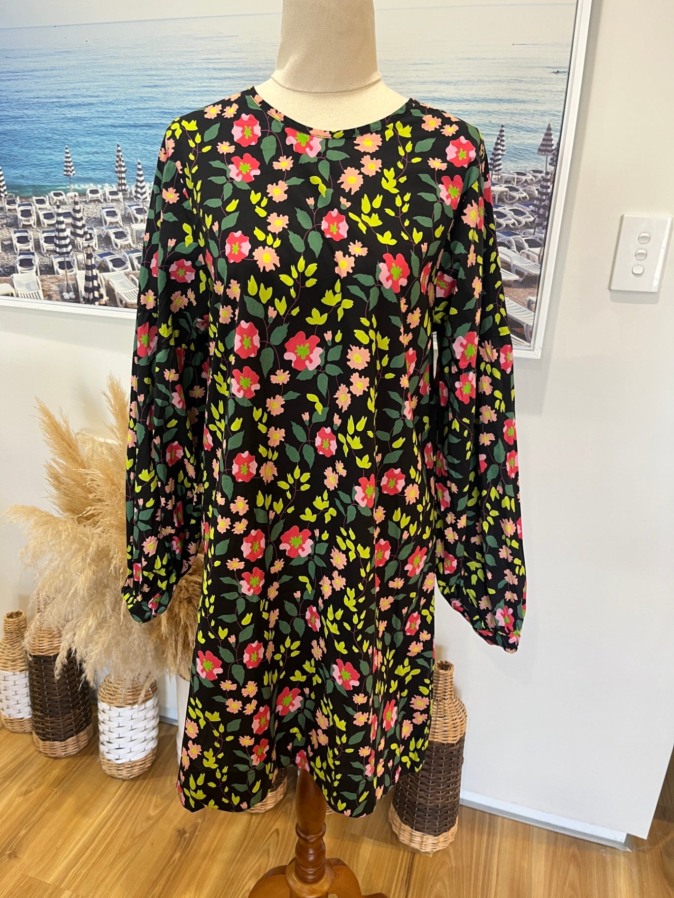 Thing Thing Black Dress with Floral Pattern Size 6