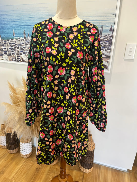 Thing Thing Black Dress with Floral Pattern Size 6