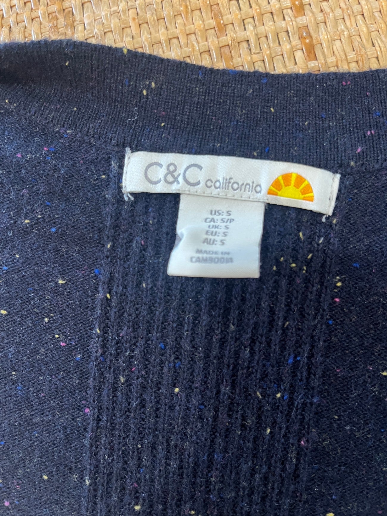 C&C California Black Cardigan with Multicolored Speckles Small