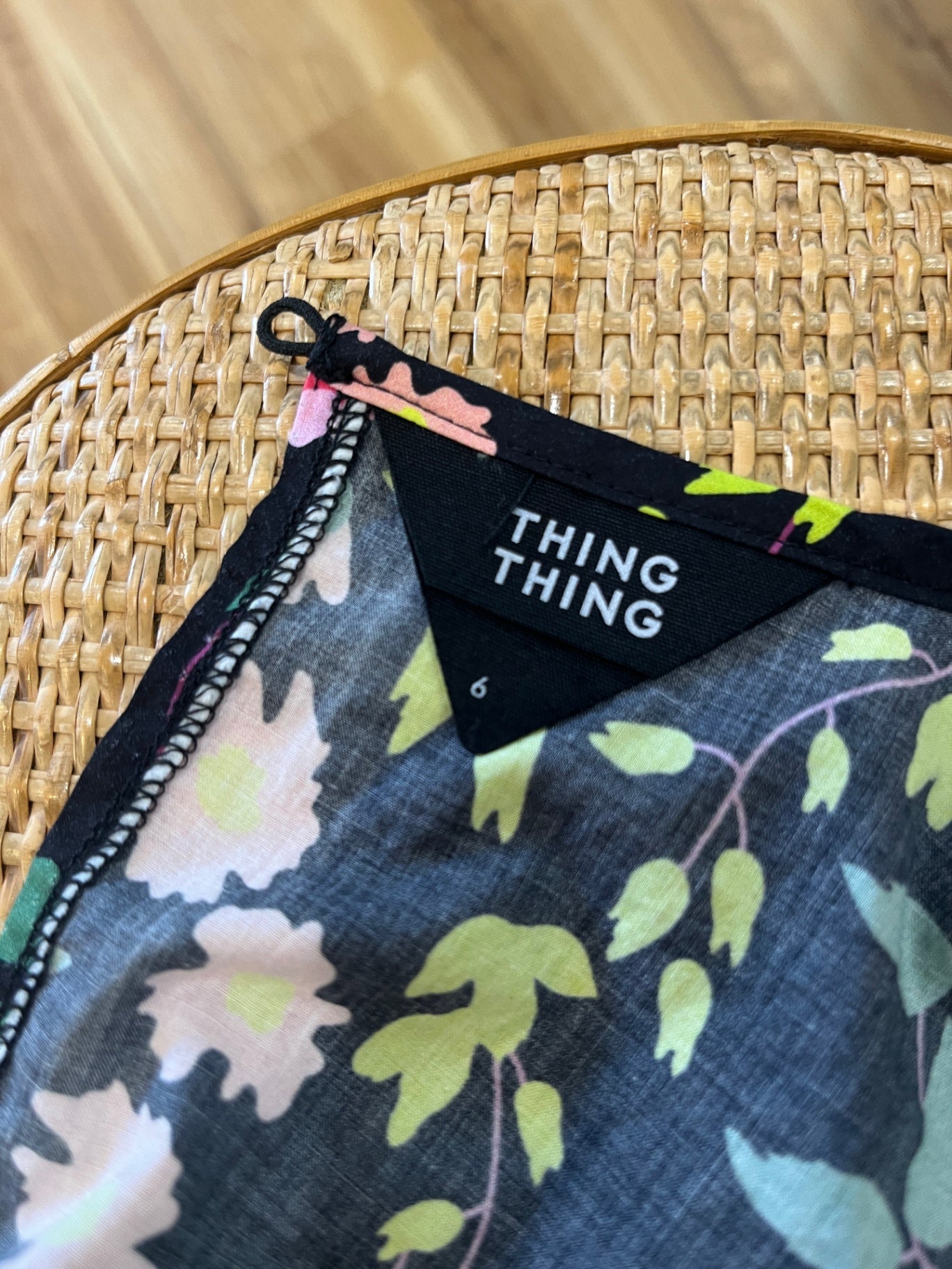 Thing Thing Black Dress with Floral Pattern Size 6
