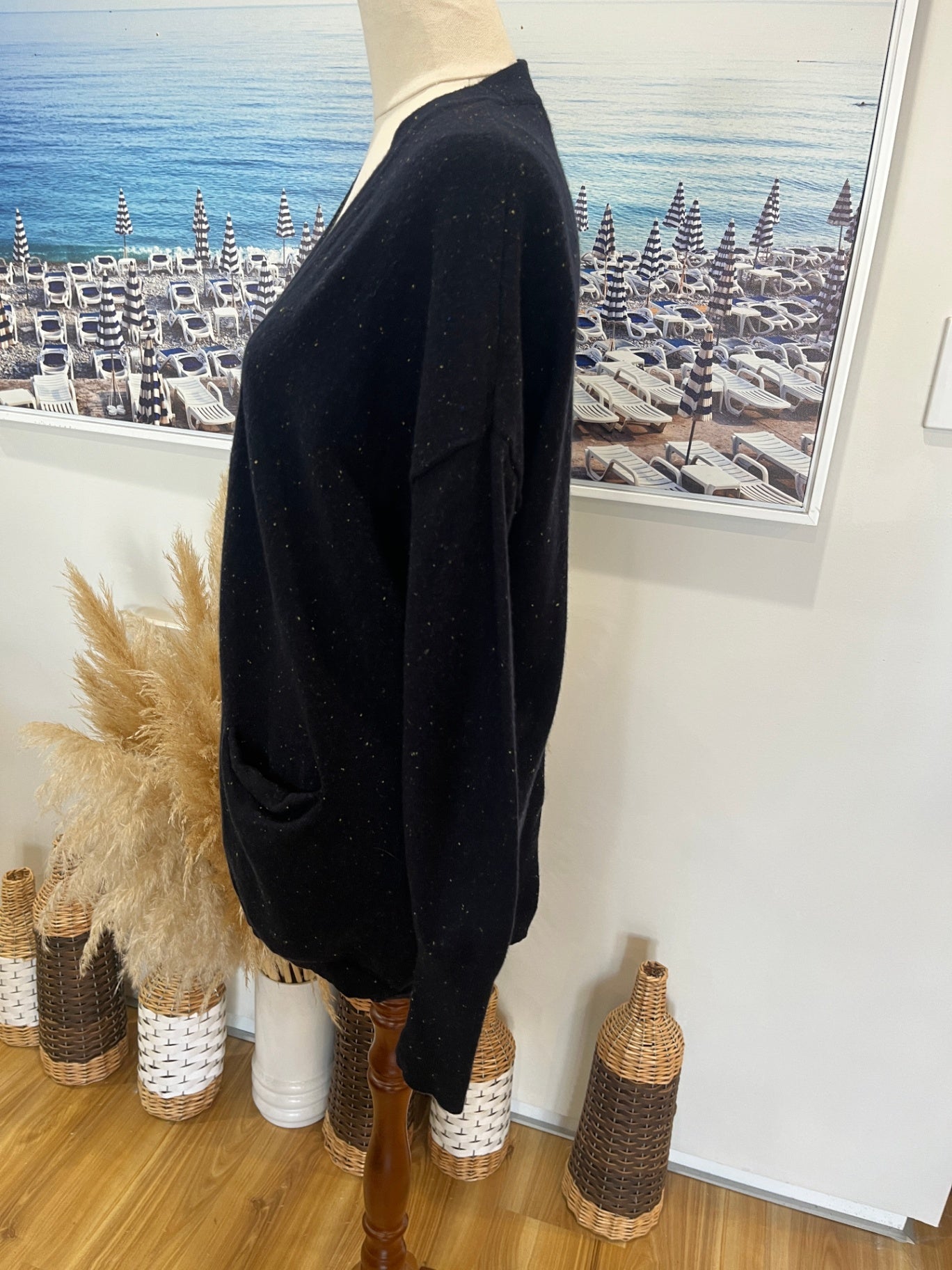 C&C California Black Cardigan with Multicolored Speckles Small