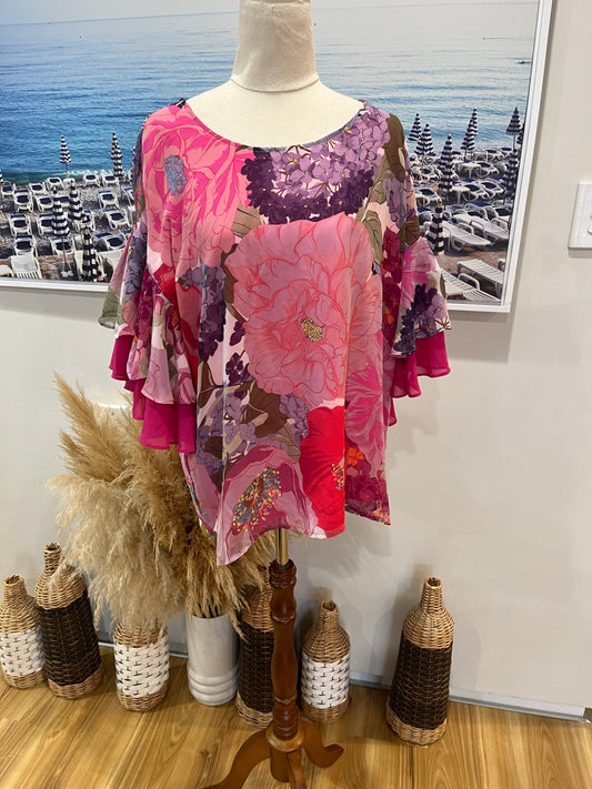 AUGUSTINE Top Layered Sleeves Pink Floral Medium 