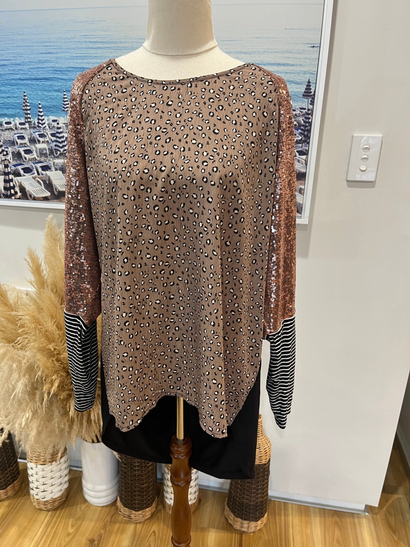 Ella J Animal Print Top with Rose Gold Bling