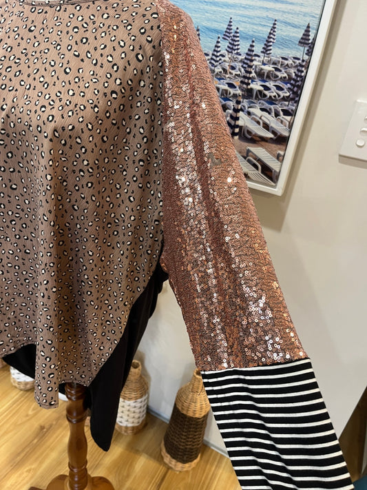 Ella J Animal Print Top with Rose Gold Bling