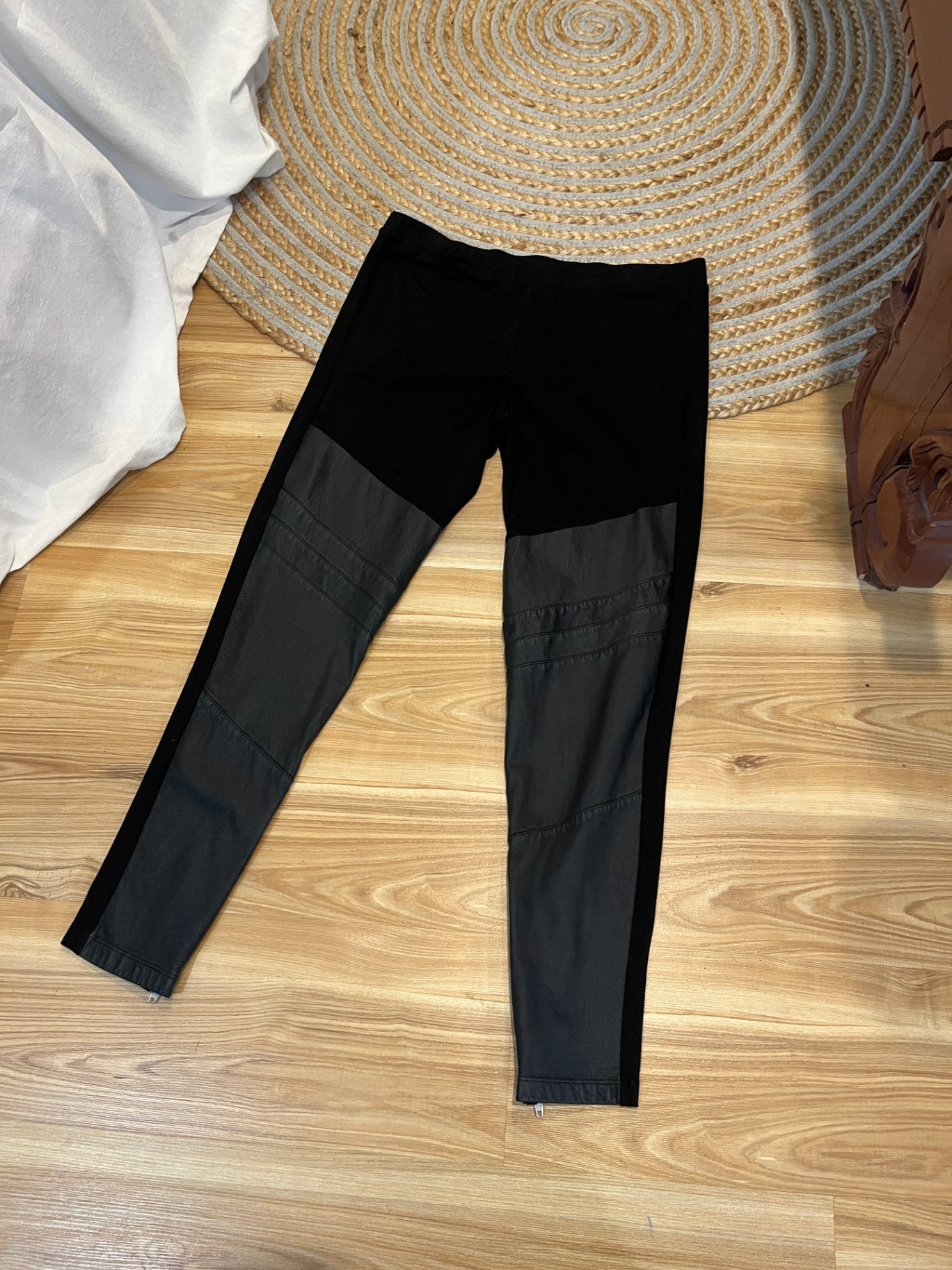 Pants Black with Leather Panels Size 18