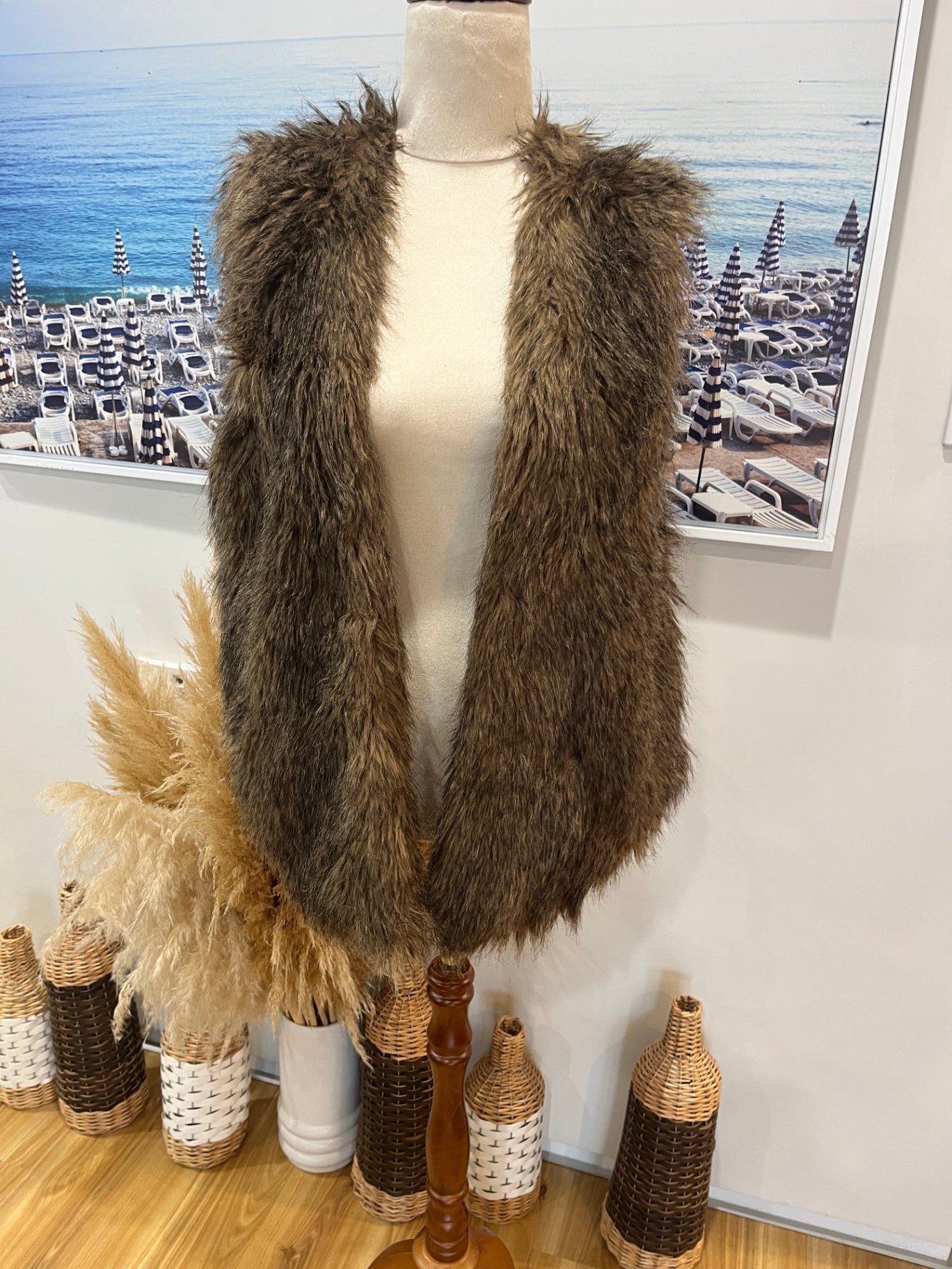 Foil Faux Fur Grey/Black Vest Medium