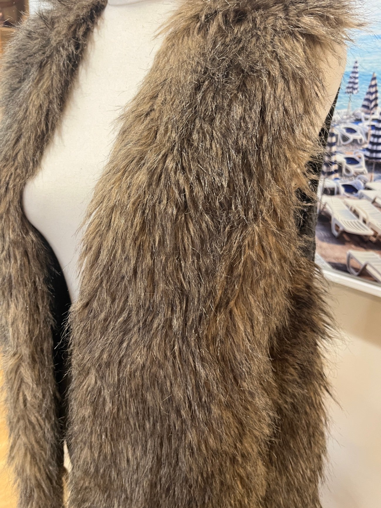 Foil Faux Fur Grey/Black Vest Medium