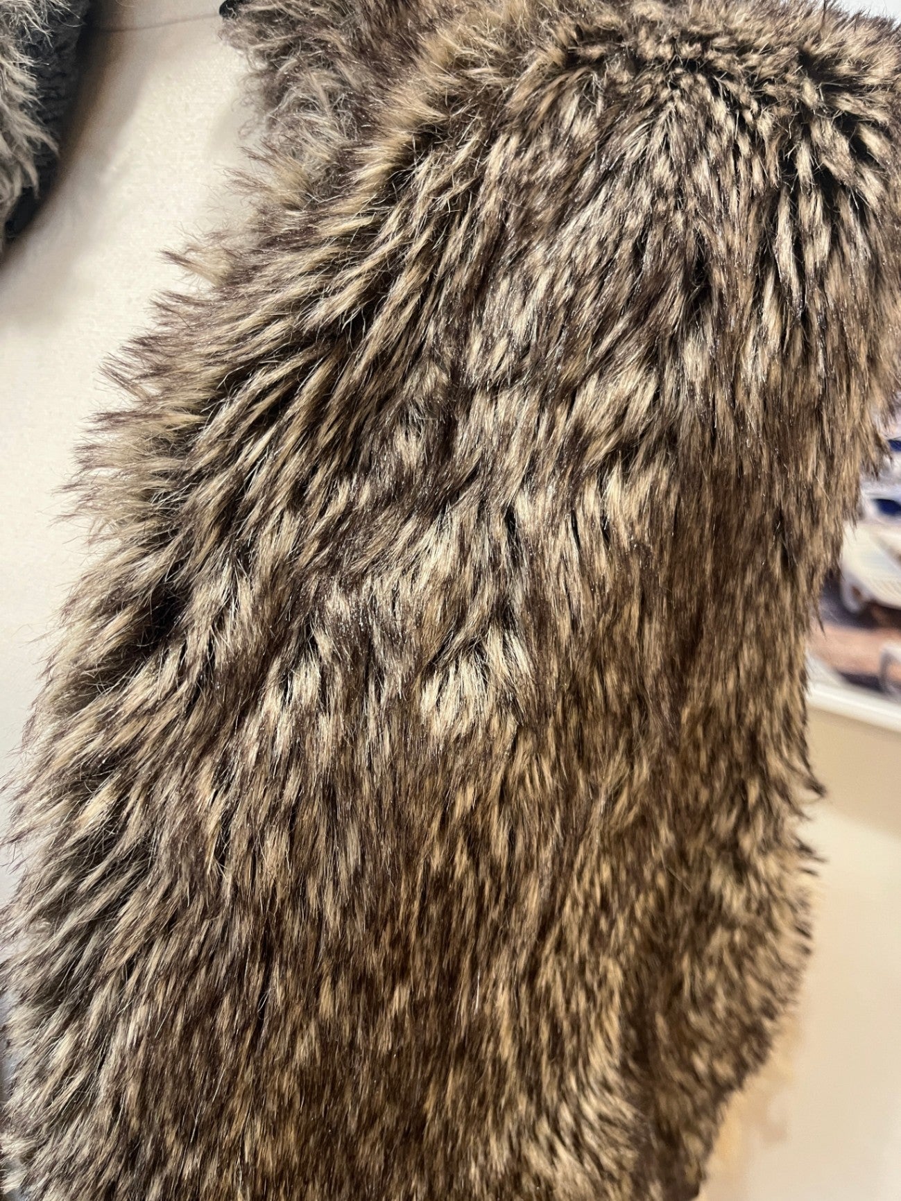 Faux Fur Vest Brown with Grey Knitted