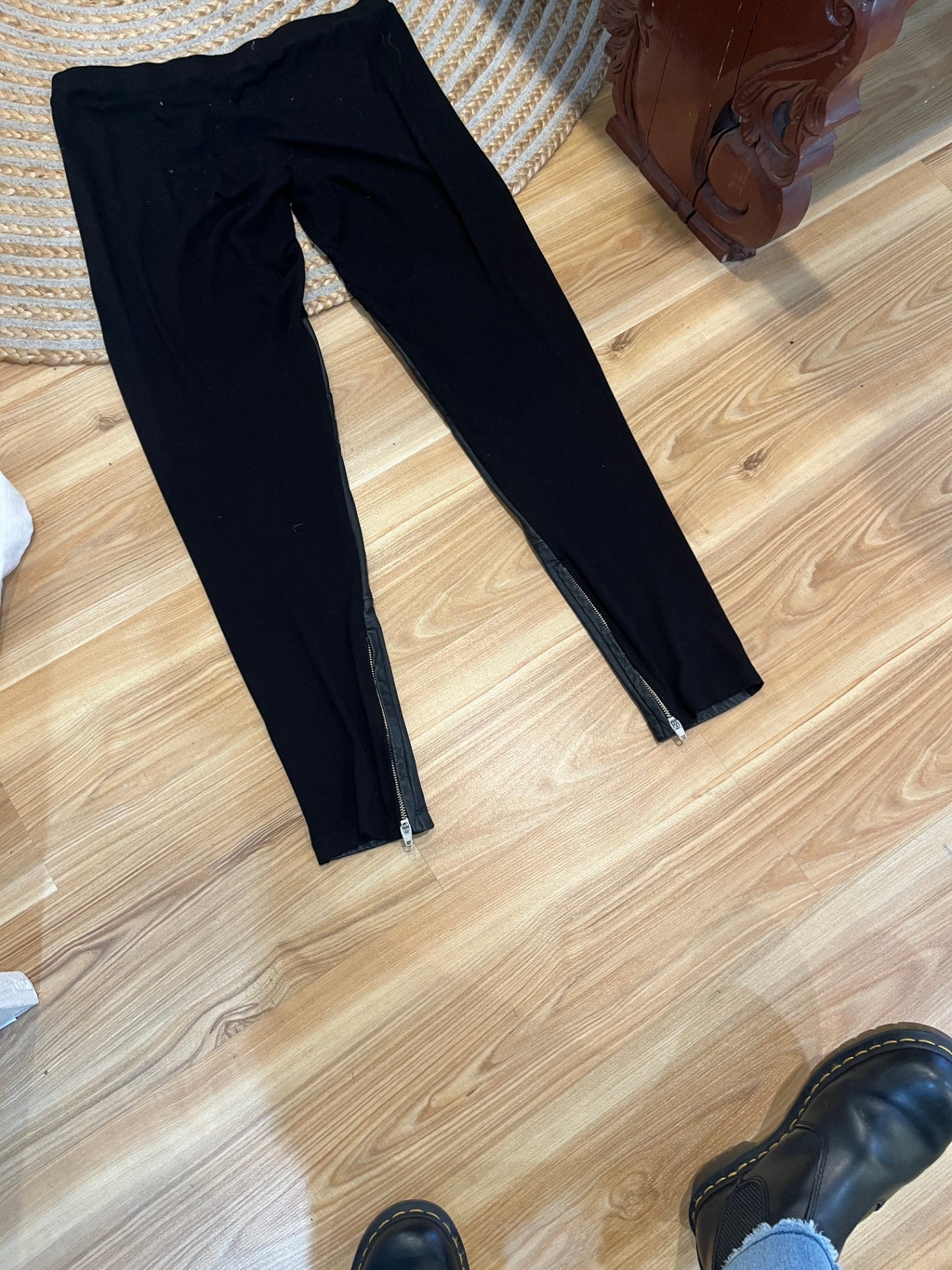 Pants Black with Leather Panels Size 18